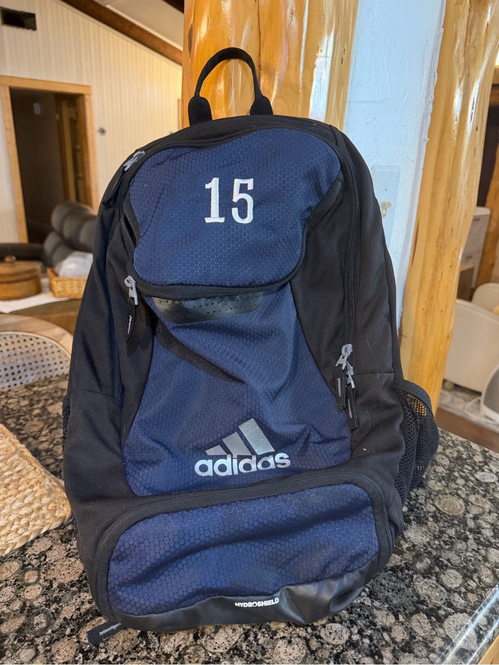 adidas Navy and Black Backpack with Number 15 Hydro shield